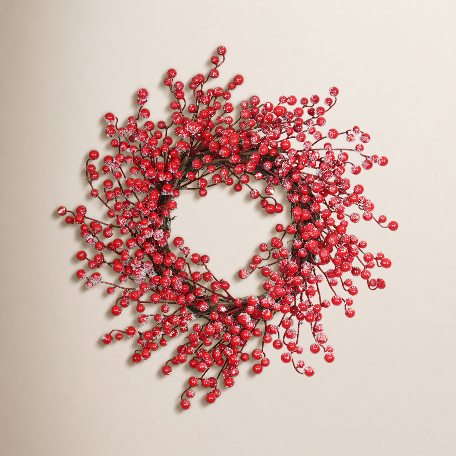 20" Artificial Farmhouse Blossom Cluster Frosted Berry Winter Christmas Day Wreath For Front Door