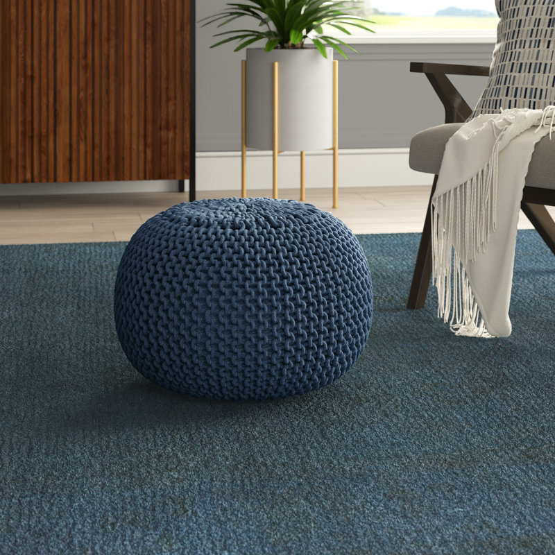 Odriscoll Upholstered Pouf, Navy Blue