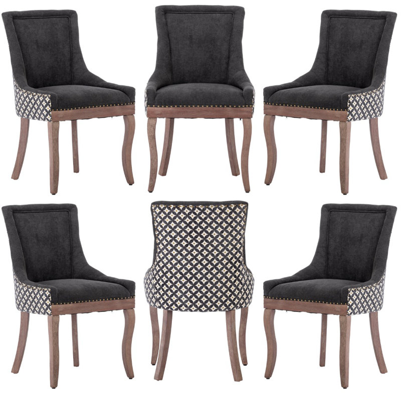 52cm H Tufted Upholstered Side Chair, Black/Black Geometric