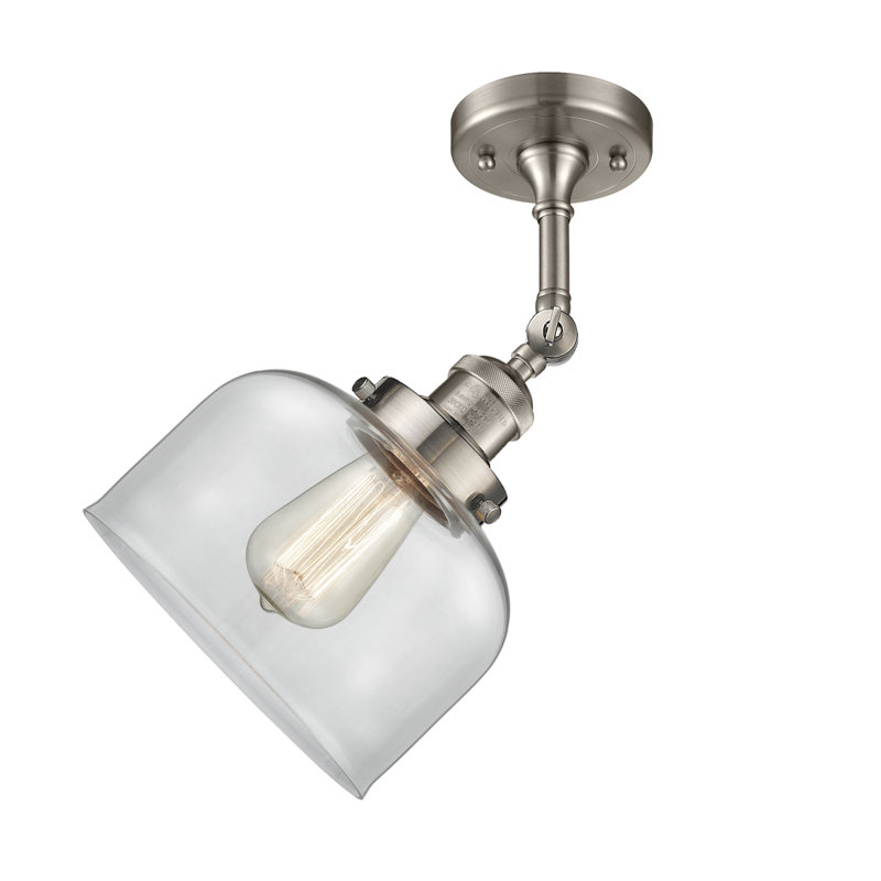 Handley Glass Semi Flush Mount, Clear, 3.5 Watt Vintage LED Bulb, Brushed Satin Nickel