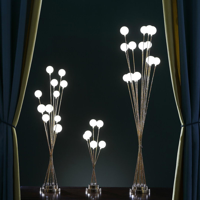 46" In 11-Light Acrylic Globe Aluminun Led Chrysanthe Yellow Gold Metal Floor Lamp, Gold