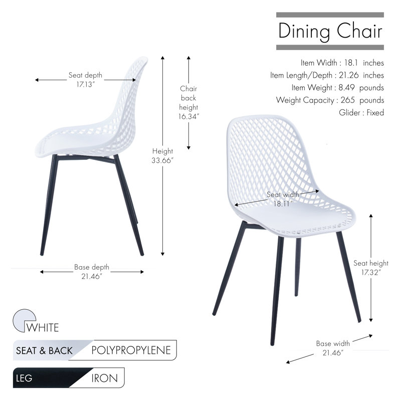 44cm H Cross Back Side Chair, White
