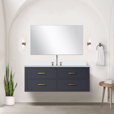 Meuble-lavabo simple bleu 48 po X P 22 po D, avec plateau en quartz