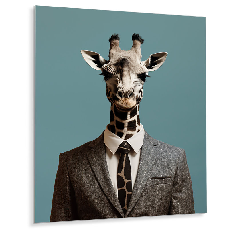 Gris, girafe et costume de mode II - girafe, art mural en métal, H 32 po x l 16 po x P 1 po
