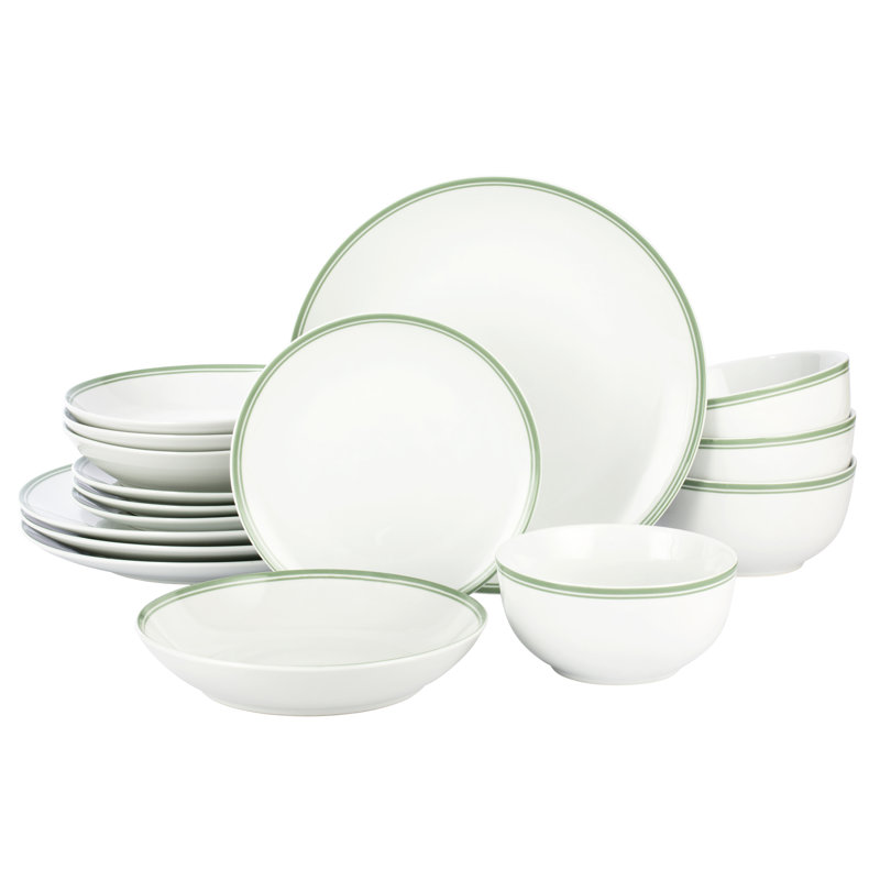 Waterside 16pc St Ives Porcelain Dinner Set, White/Green