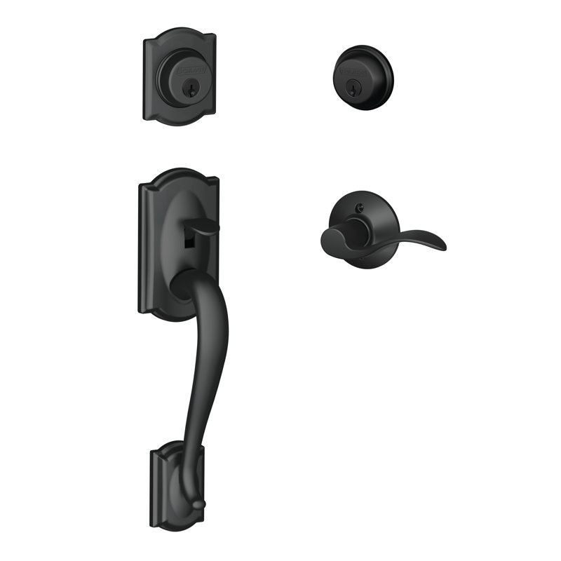 Handleset with Double Cylinder Deadbolt and Door Lever and Rosette