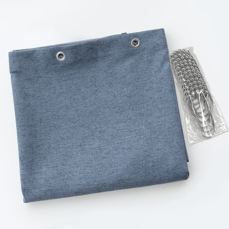 Linen Textured Shower Curtain and Hooks Set, Blue Gray