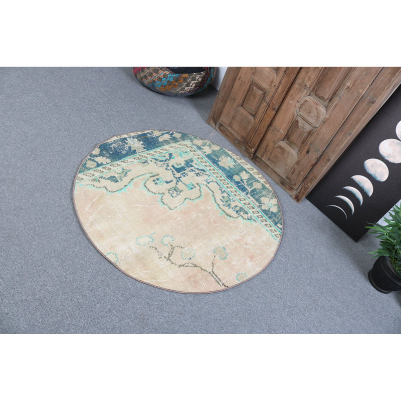 Tapis beige en laine Oushak