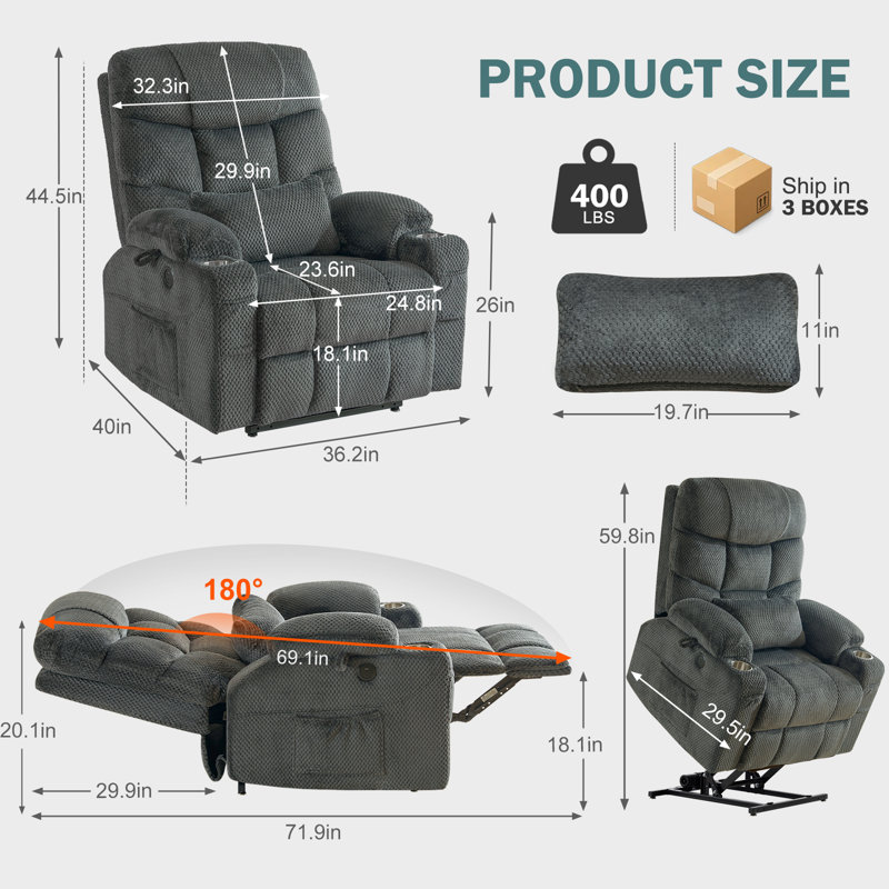 Fauteuil inclinable électrique à deux moteurs Zisel, Gris