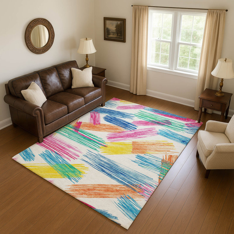 Tapis à rayures Mehara AMF1696 lavable à la machine de qualité supérieure, Rectangle 5 pi x 7 pi 6 po