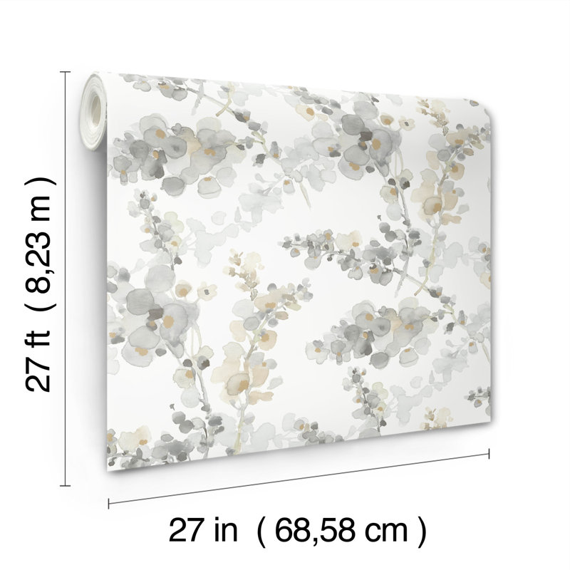 Blossom Fling Floral Metallic Wallpaper Roll, Steel