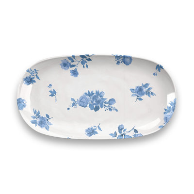 Plateau de service Cottage en mélamine bleu floral - blanc - 12,9 po x 6,9 po