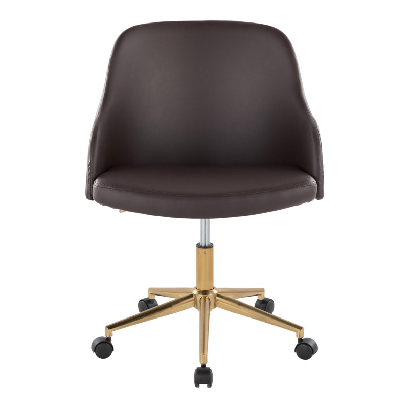 Chaise de bureau rembourrée en similicuir Hackler, Brun, Gold