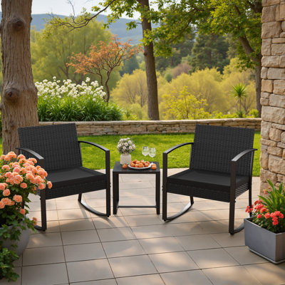 3 Pieces Outdoor Rocking Chair Set, Seating Groups with Cushions and Table by Winston Porter