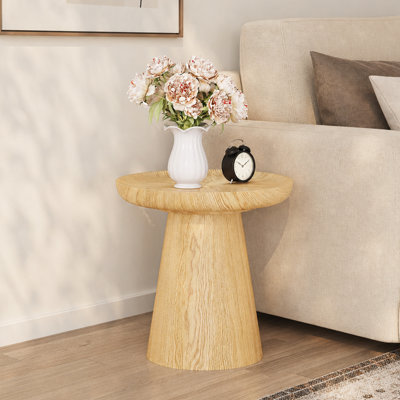 20” Round Natural Wood Side Table, End Table With Solid Wood Veneer For Living Room