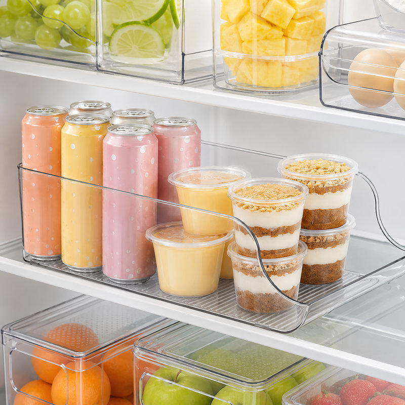 Clear PET Plastic Refrigerator Organizer Bin, Stackable Storage Container for Fridge, Pantry, Kitchen