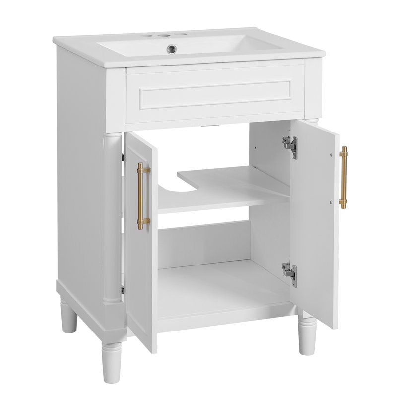 Bathroom Vanity with Integrated Ceramic Sink, White