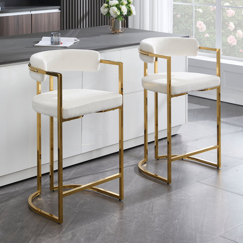 Kojno Modern Upholstered Stool, Counter Stool (26" Seat Height), Beige Seat/Gold Frame