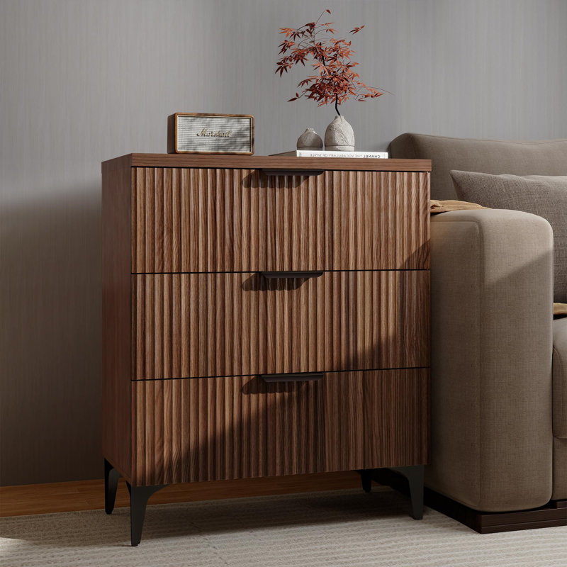 Ensemble de 2 tables de chevet en bois, tables de chevet cannelées avec 2 tiroirs, 2608QK18-5
