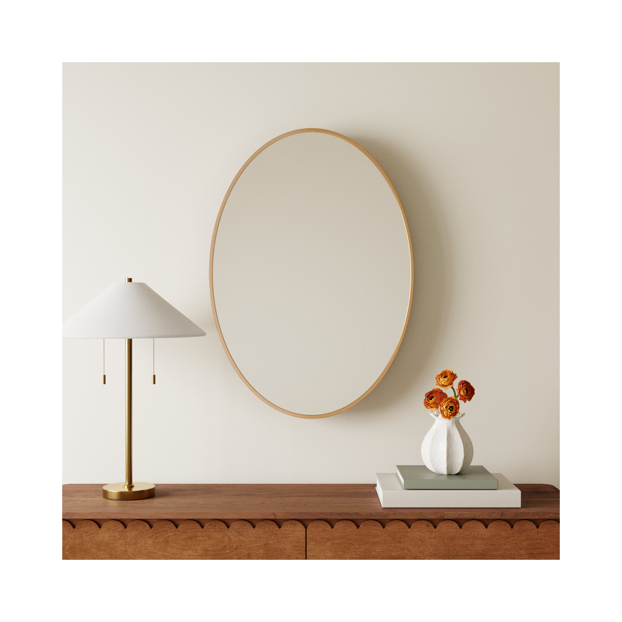 Sabine Metal Oval Wall Mirror, 24" H x 34" W, Brass