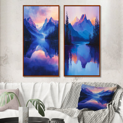 Mountain Reflections At Dusk I - Landscapes Canvas Prints 2 Panels Collection