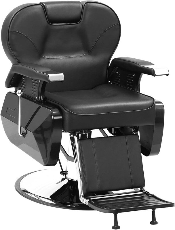 Fauteuil de coiffeur robuste pour salon de coiffure, fauteuil de salon hydraulique d'une capacité de 330 lb avec dossier et repose-pieds inclinables, fauteuil de coiffure pour salon de beauté et spa