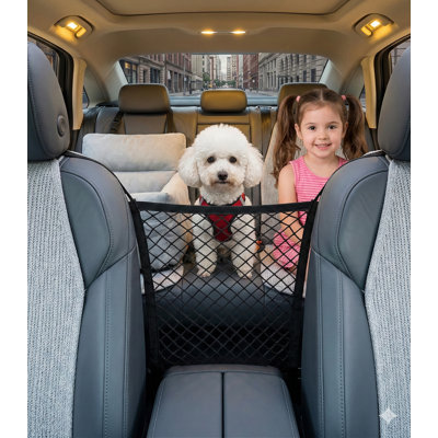 Mesh Pet Divider and Storage Net for SUV, Installs Between Seats, Easy Setup, Vehicle Partition for Safe Driving with Children and Pets