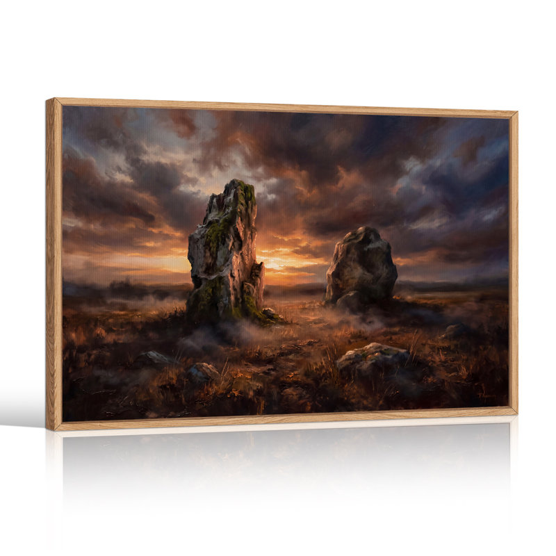 Art mural sur toile Mossy Rock Formations Under Dramatic Sunset Sky, H 32 po x l 48 po