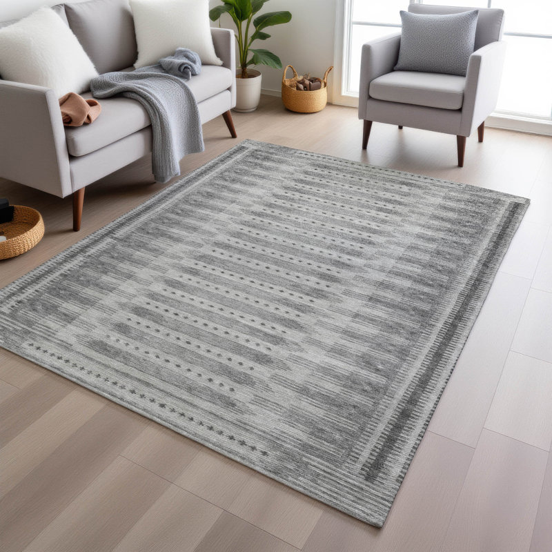 Machine Washable Indoor/Outdoor Xhevrie Gray Rug, Rectangle 10' x 14'