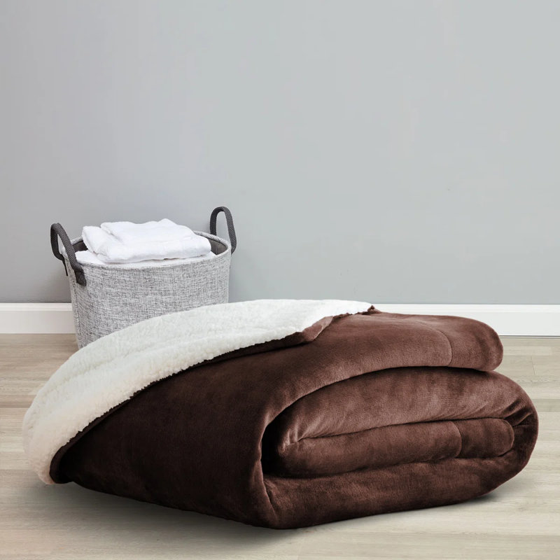 Reversible Soft Sherpa Fleece Fur Thick Dual Sided Blanket Throw, Coffee, 150cm x 200cm
