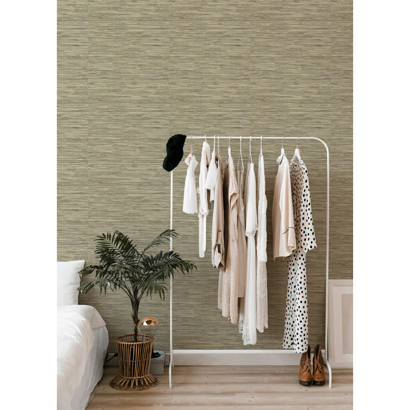 Exhale Light Brown Woven Faux Grasscloth Wallpaper, Olive