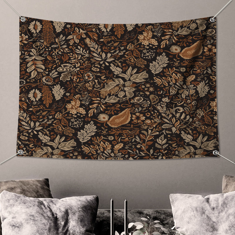 Tapisserie murale à motif de feuillage floral complexe - décoration murale botanique, 68 po H x 80 po L avec 4 œillets