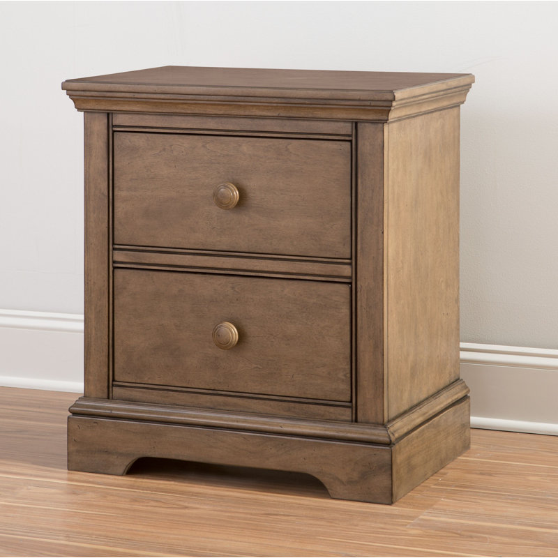 Table de chevet 2 tiroirs en bois, Beige