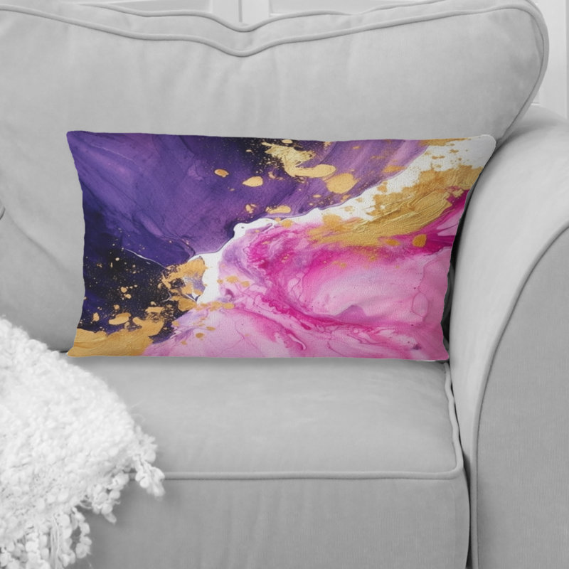 Coussin décoratif imprimé de fractales mauves et roses IV