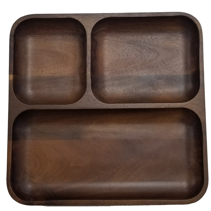 Rustic Acacia Wood 3-Compartment Serving Platter