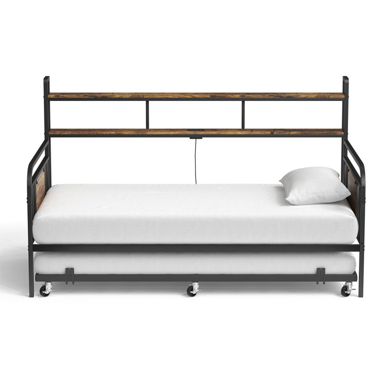 Twin Daybed with Trundle, Double Storage, Charging Station and LED Lights