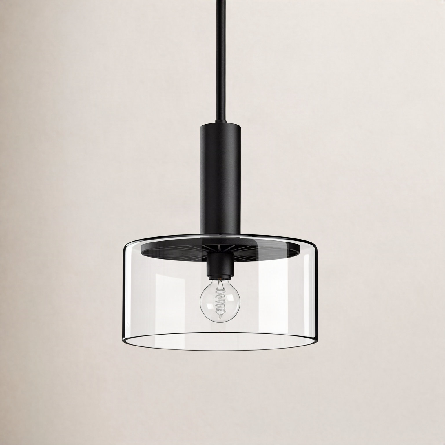 Single Light Glass Pendant, Matte Black