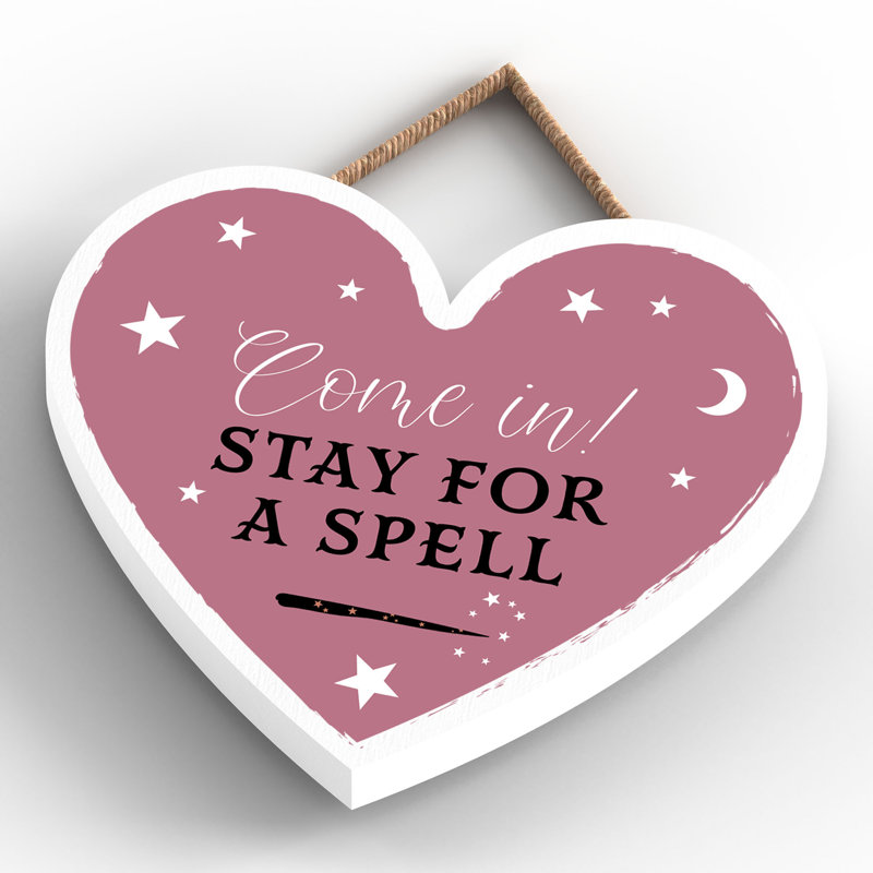 Witch Come In Wooden Heart Plaque, 10cm H x 9cm W x 0.5cm D