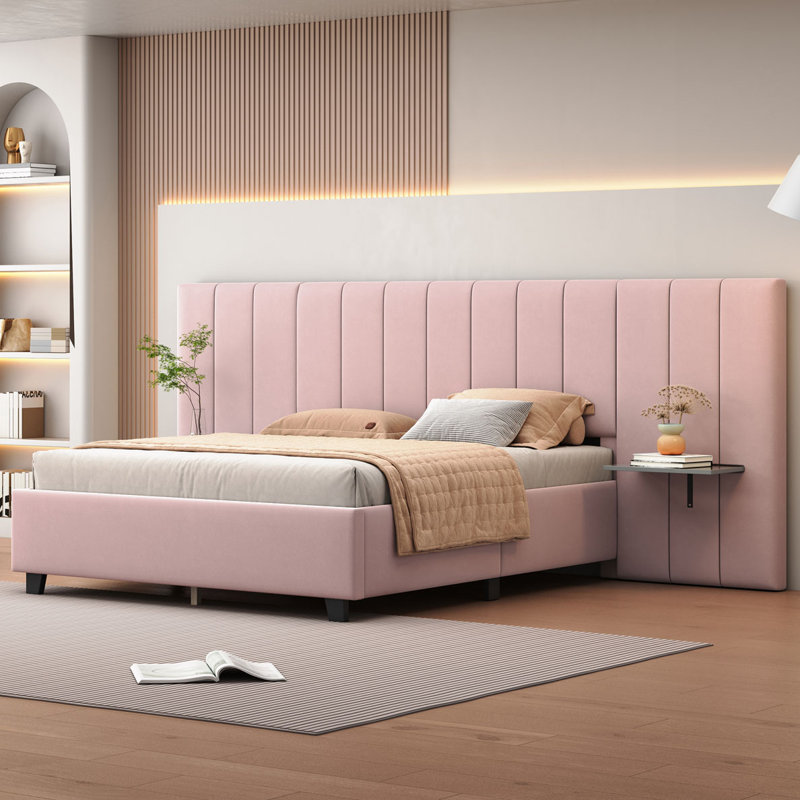 Anyston Upholstered Platform Bed, Full, Pink