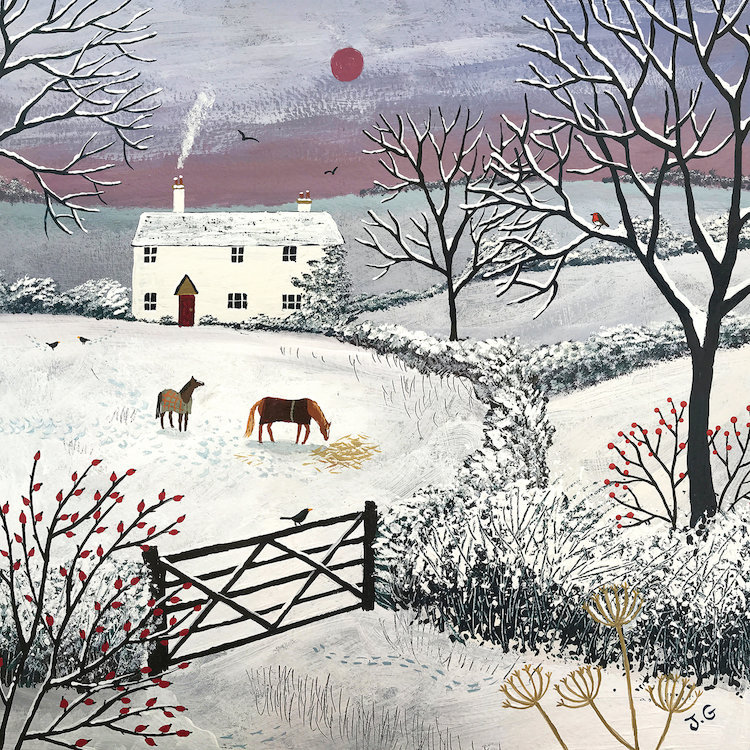«Winter Grazing», reproduction sur toile, H 12 po x l 12 po x P 0,75 po, Toile tendue, Pas de tapis