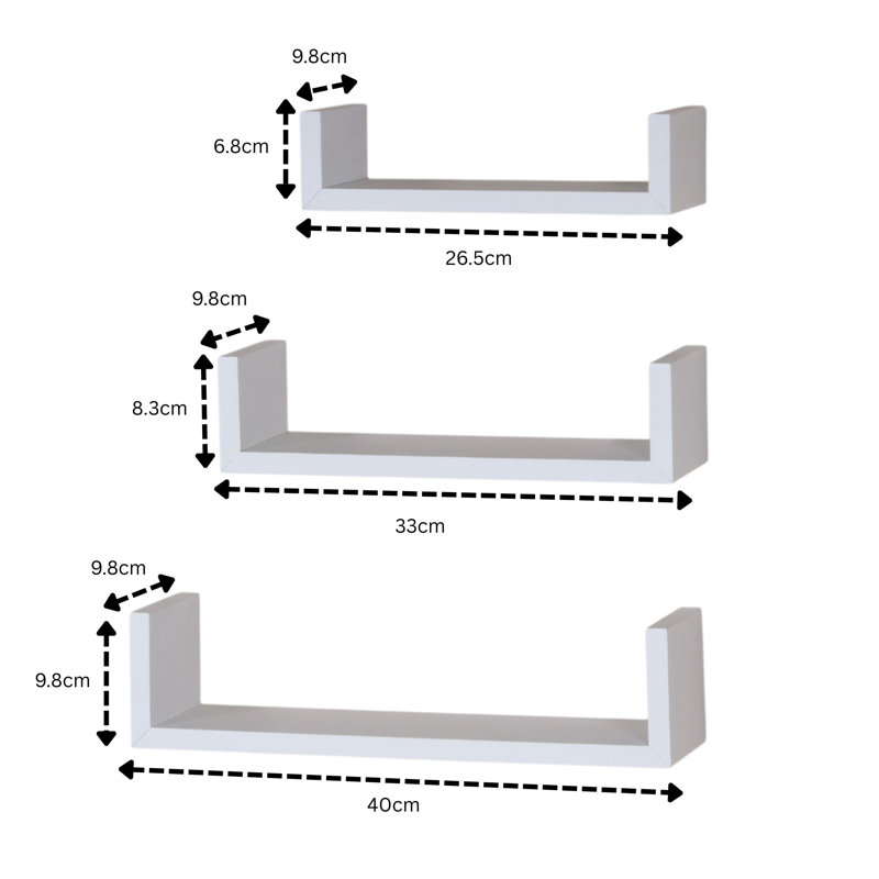 Hudson Shelf Kits, pack of 3 bookend wall shelves, White