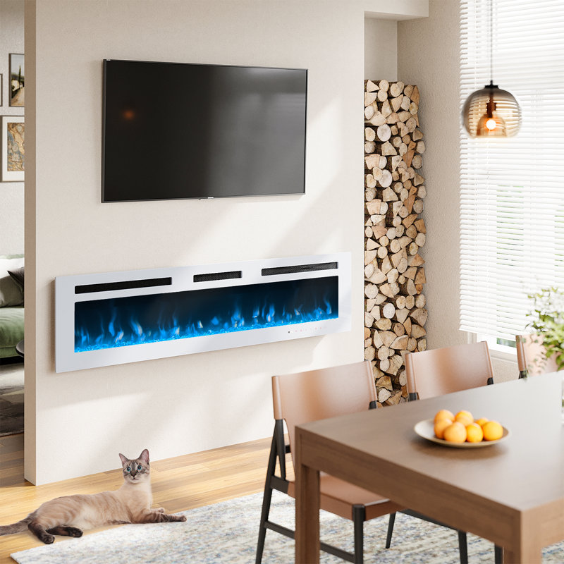 Foyer électrique encastré et mural Acoidan, Blanc, H 16,9 po x l 60 po x P 4,1 po
