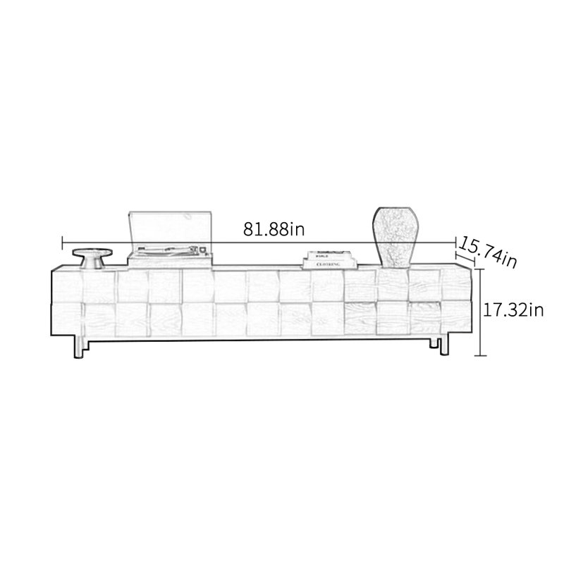 Meuble télé rétro et créatif, H 17,32 po x L 15,74 po x l 78,74 po