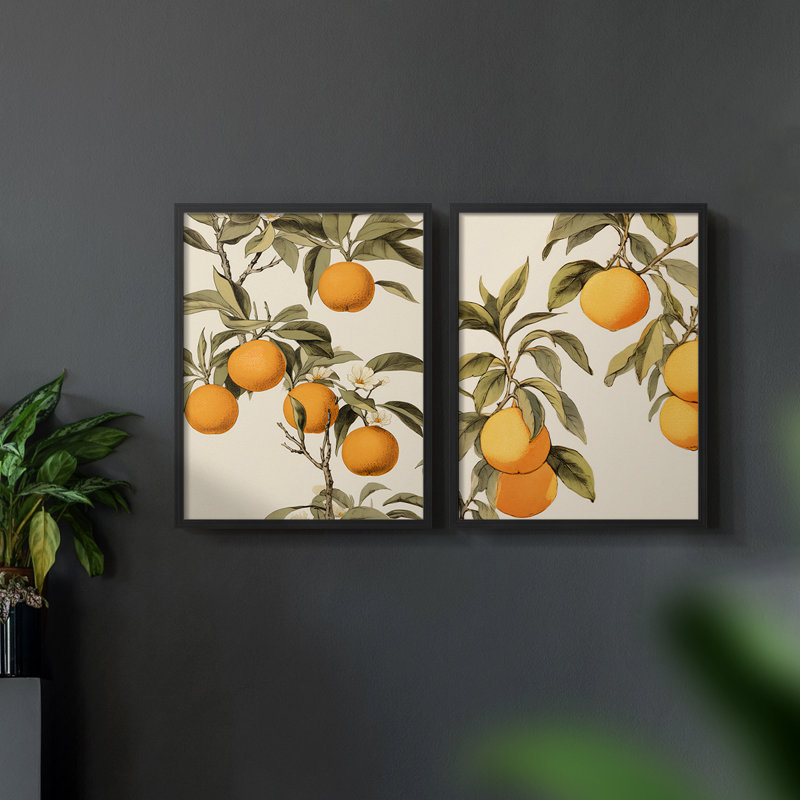 «Vintage Floral XLII», impression giclée sur cadre - ensemble de 2, Noir, noir, noir, noir, H 12 po x l 30 po