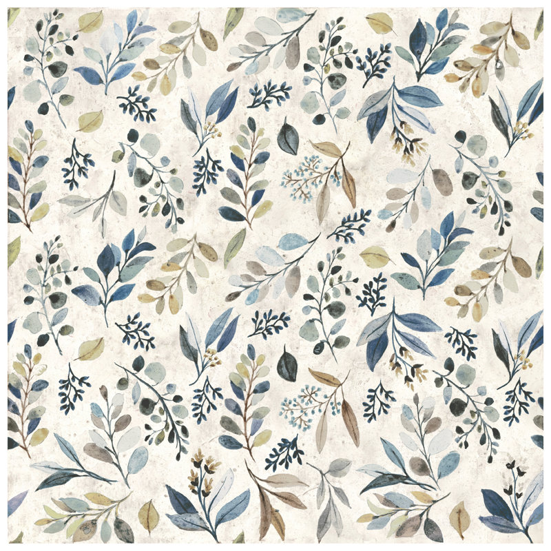 Garden 10" x 10" Porcelain Floral Wall & Floor Tile, Blue/Beige