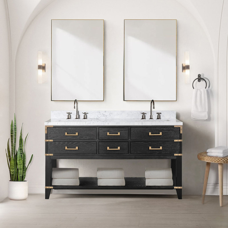 Meuble-lavabo double avec comptoir en marbre de Carrare