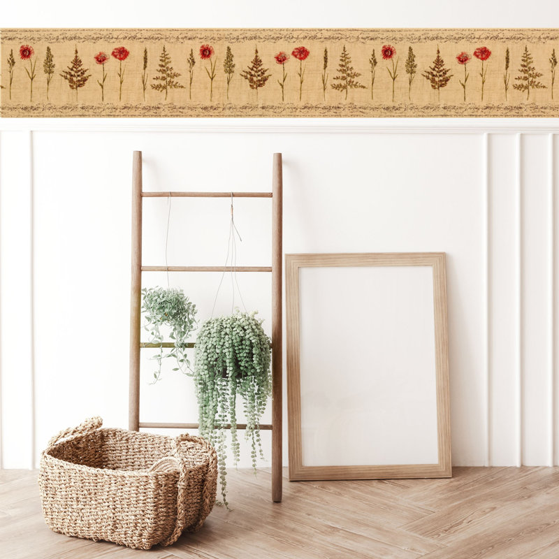 Bordure de papier peint fleurs séchées - brun, beige, rouge L 15 pi x l 10,25 po