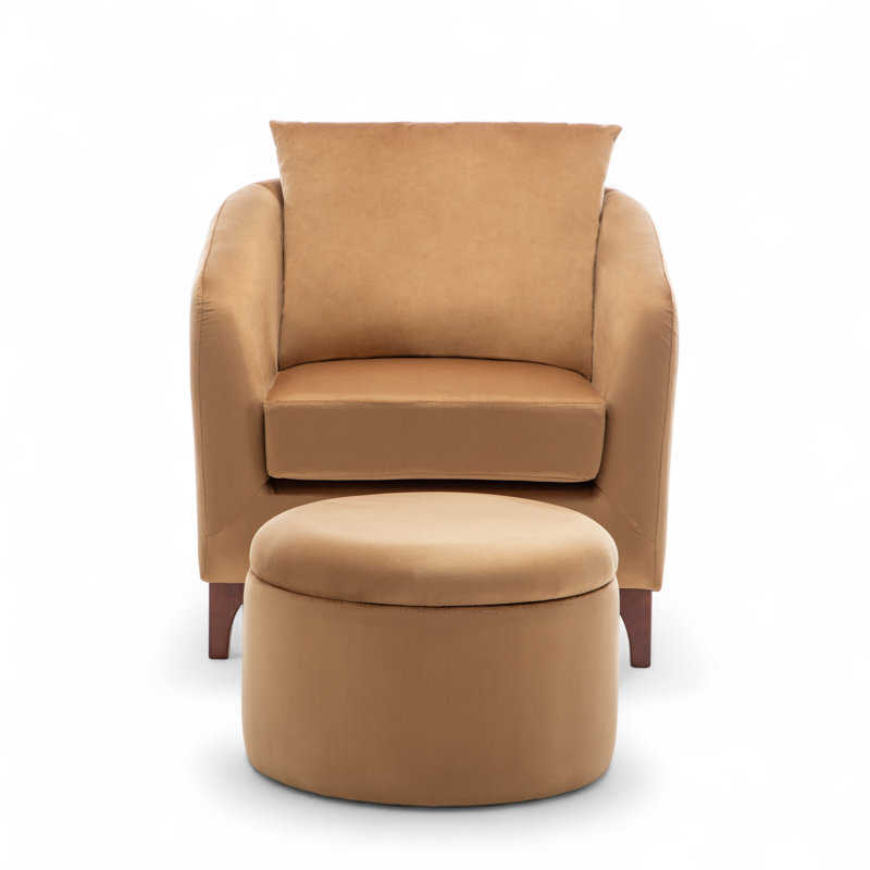 Upholstered Barrel Chair With Footstool, Yellow Velvet