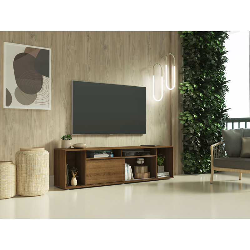 Chemene Large Entertainment Center with 1 Sliding Door, 5 Shelves and Open Shelves for 65, 75 Inch Media Storage Gaming Media Console Living Room and Bedroom Modern Wooden Television Stand