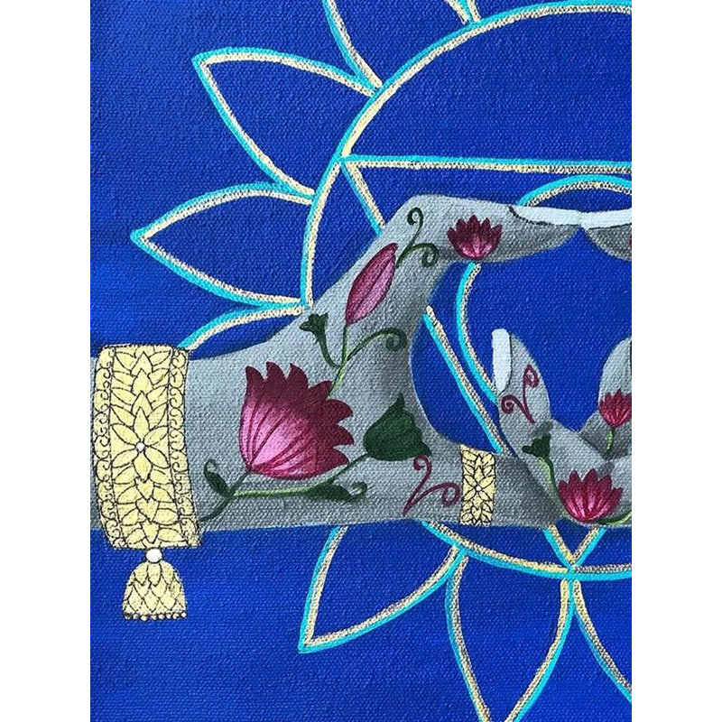 «Thorge Chakra», peinture acrylique sur toile et encre par Kangana Vohra - art mural bleu spirituel 24 po x 24 po, méditation moderne, symbolisme de la communication